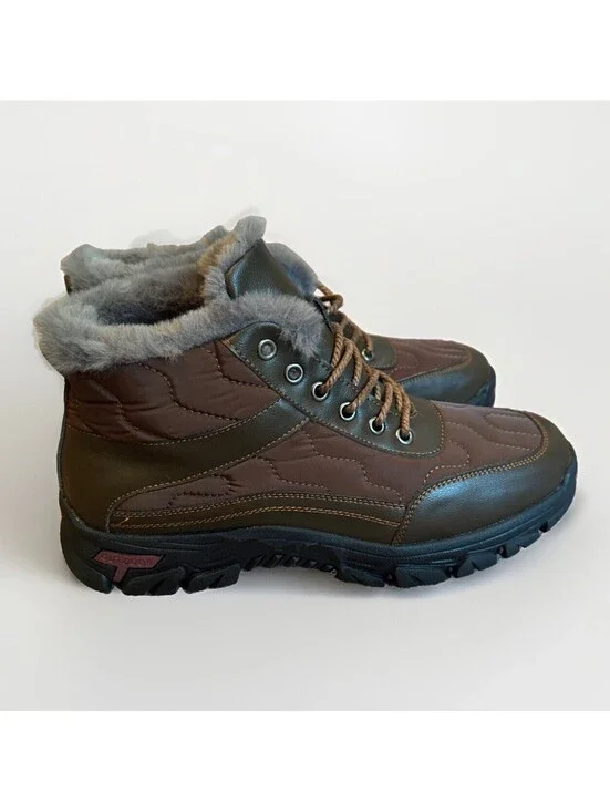 New Men's Size 41 (US 8) Winter Snow Hiking Brown Grey Boots Faux Fur Lined