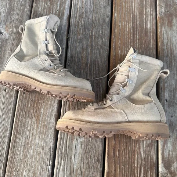 Vibram Tan Suede Military Combat style Boot with Black Knit Liner