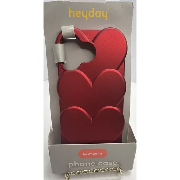 Heyday Red 3D Heart Phone Case for iPhone 16 Shockproof Protective Cover NEW