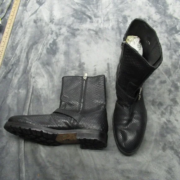 Jimmy Choo Men 9.5 Python Boots BLK Exotic Embos Leather LIGHTLY USED RARE Italy