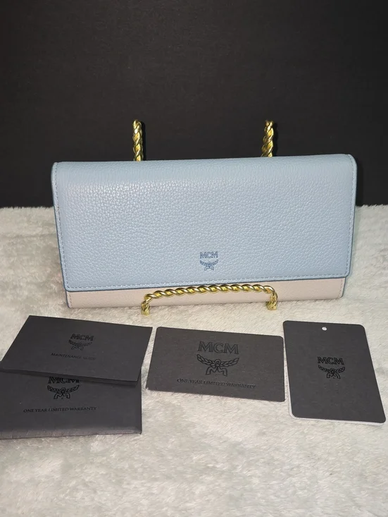 MCM Light Blue & Cream Leather Wallet