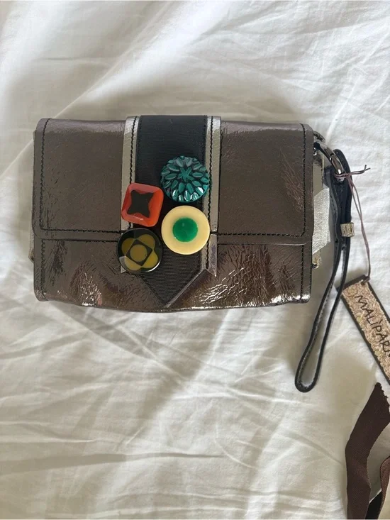 Maliparmi Metallic Brown Wristlet Clutch with Colorful Button Accents