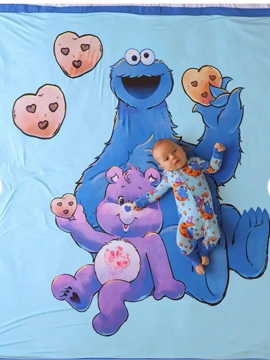 Posh Peanut Light Blue Cookie Monster & care Bear papook bamboo blanket  huge