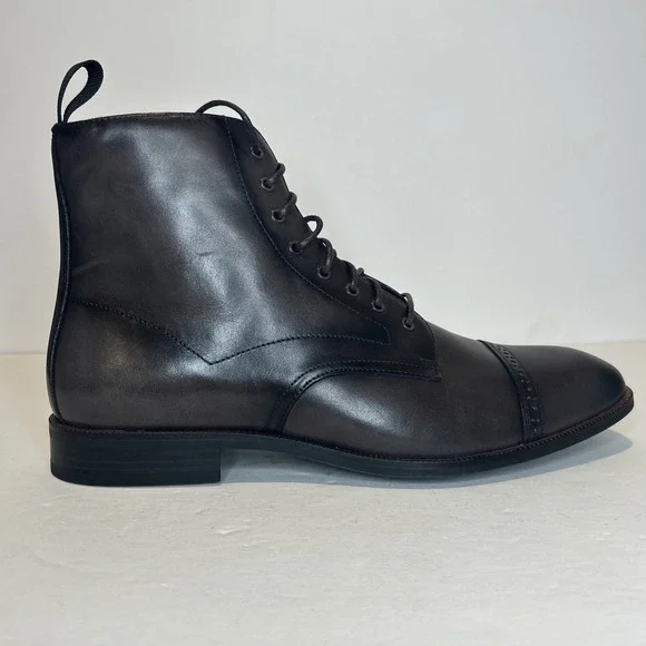 Stacy Adams Henry Boots Mens 9.5 Dark Grey Leather Cap Toe Burnished Dress Shoe