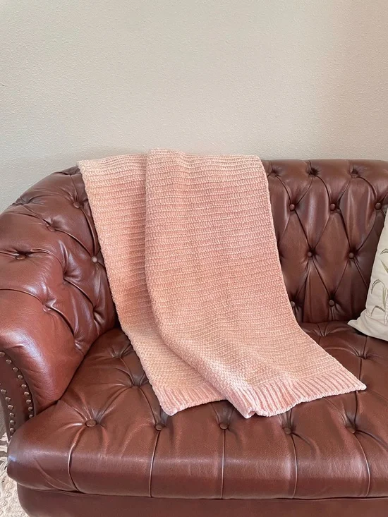 Pottery Barn Soft Blush Pink Knit Throw Blanket Gold Metallic Knit