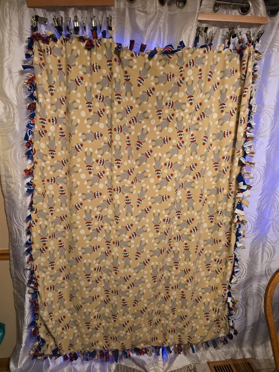 Cozy Sock Monkey Fleece Throw Blanket - Beige