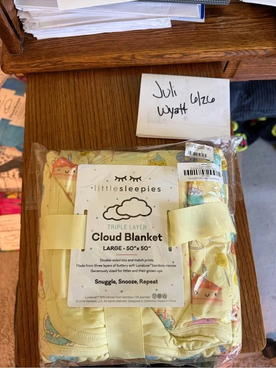 Little Sleepies Yellow Cloud Print Triple-Layer Blanket