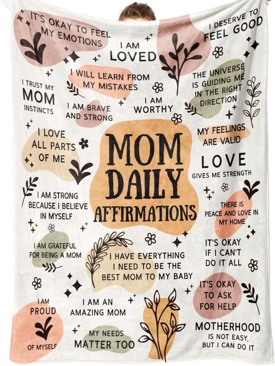 Mom Daily Affirmations Throw Blanket - White, Blush & Tan NWT