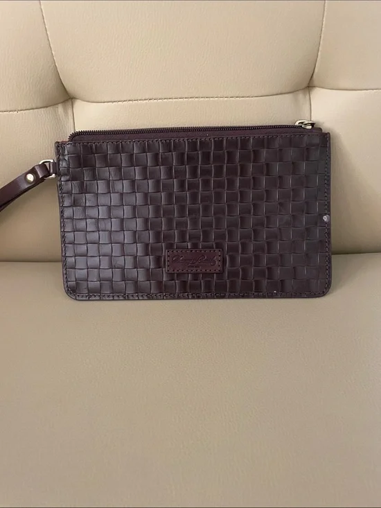 Dooney & Bourke Woven Leather Wristlet Clutch - Dark Brown
