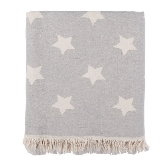 Star flat woven Turkish cotton light grey throw