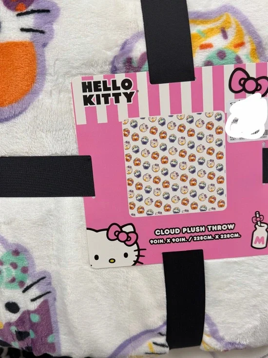 Hello Kitty White Plush Throw with Purple & Orange Accents