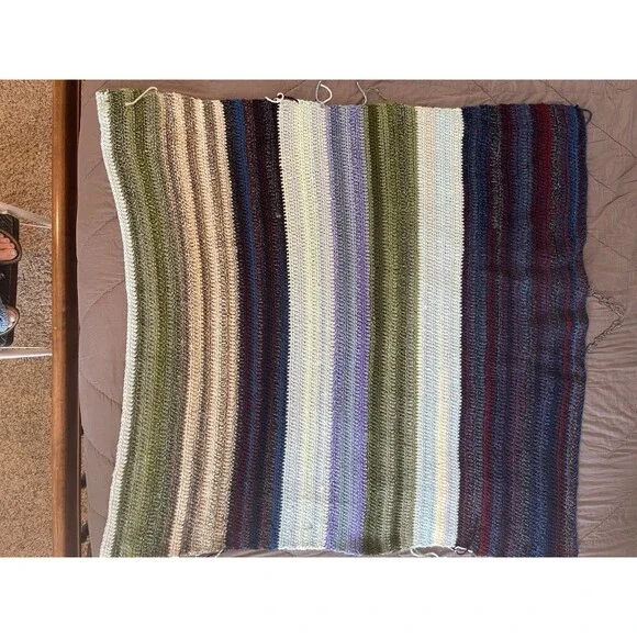 Handmade Knitted Striped Multicolor Bed Throw Blanket- Rectangular