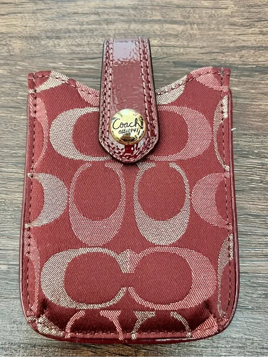 Coach Burgundy Signature Jacquard Phone Sleeve with Snap