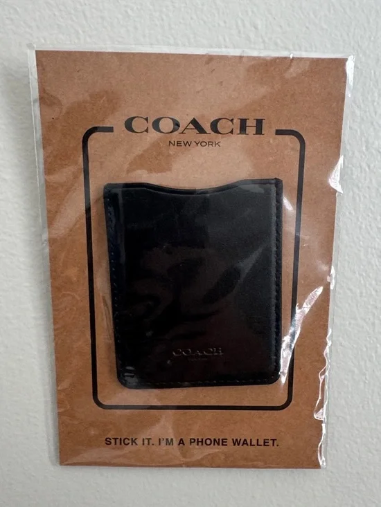 Coach Leather Stick-On Phone Wallet in Black
