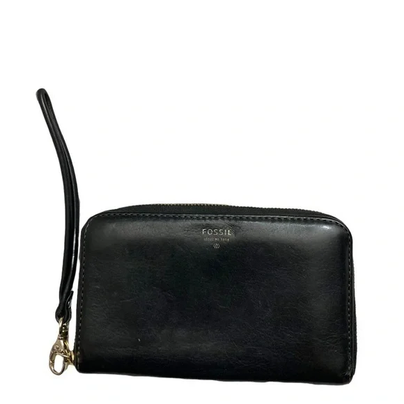 Fossil black leather wristlet wallet