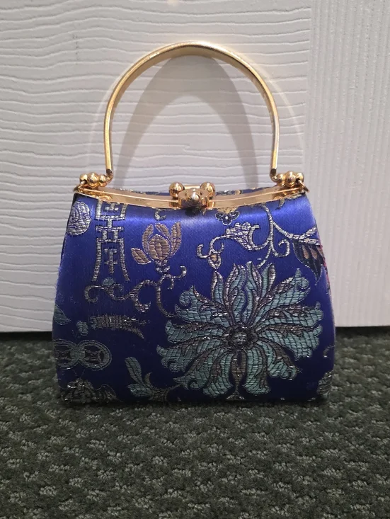 Oriental-Style Blue Floral Clutch