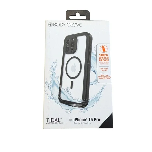 E8. Body Glove Tidal Waterproof MagSafe Case Apple iPhone 15 Pro - Black/Clear
