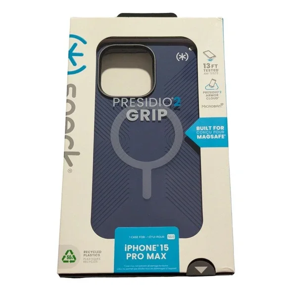 E7. Speck Presidio2 Grip with MagSafe Case For iPhone 15 Pro Max-Coastal Blue
