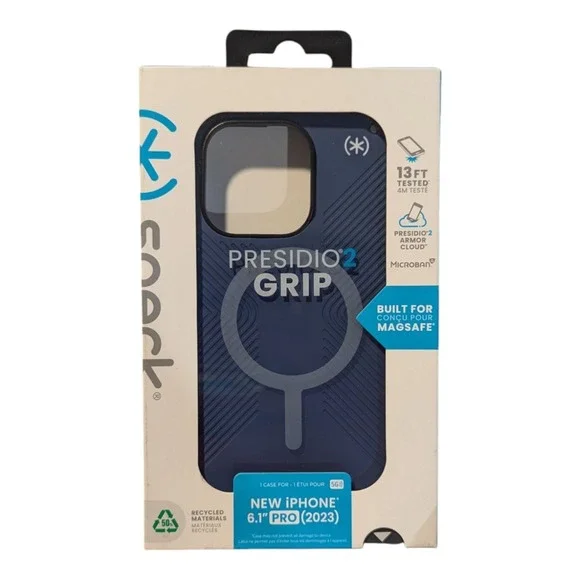 E7. Speck Presidio2 Grip with MagSafe Case For iPhone 15 Pro - Coastal Blue