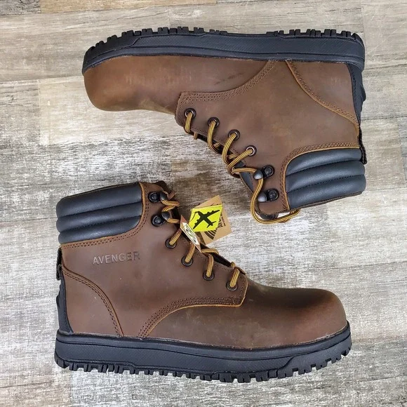 Avenger Reflex Mid Mens Work Boots Sz 9 Brown Black Leather Lace-Up Safety *read