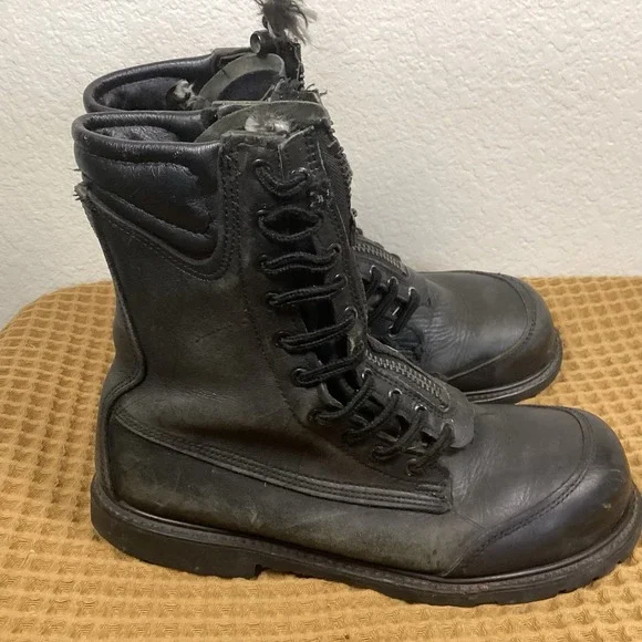 Black Fire Station Dual Lace Zipper Vibram Mens 12 Boots Firefighter EMS Combat
