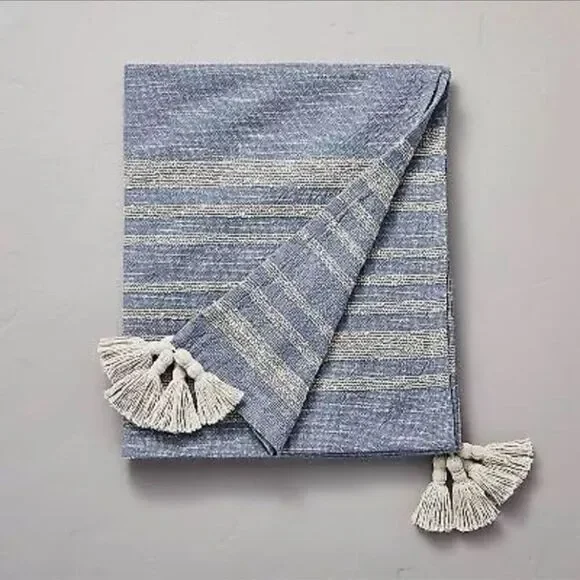 Hearth & Hand Heathered Striped Tassel Throw Blanket