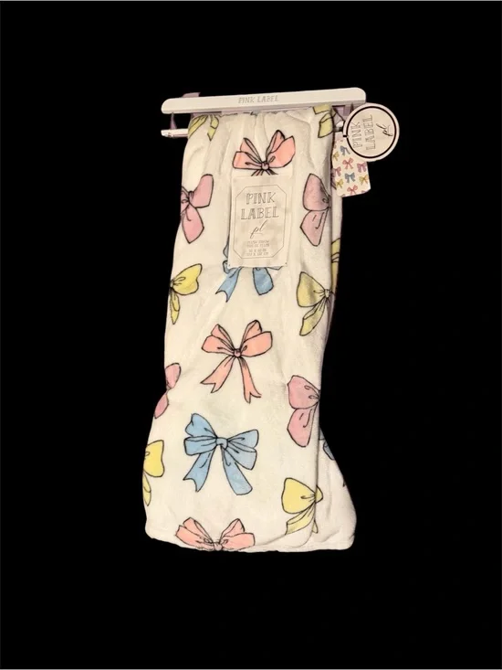 PINK Victoria's Secret Plush Throw with Pastel Bows - Pink, Blue, Yellow, Cream