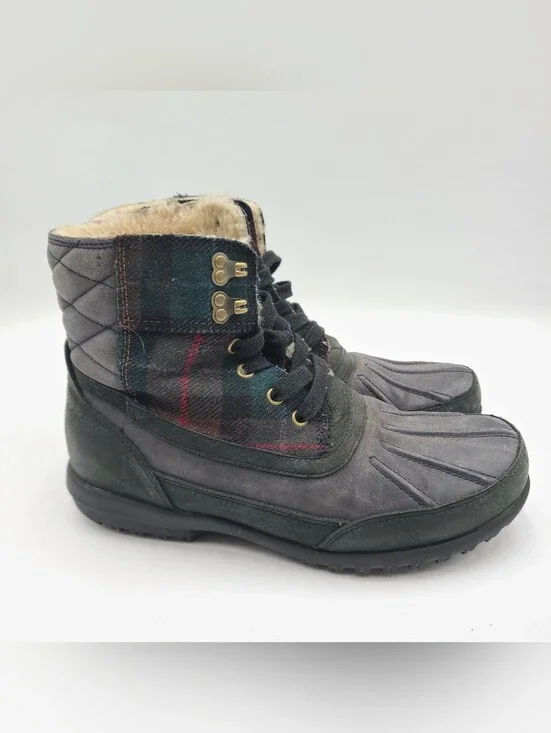 B40 Cole Haan Air Vail Mens Size 8 Waterproof Duck Boots Plaid Leather