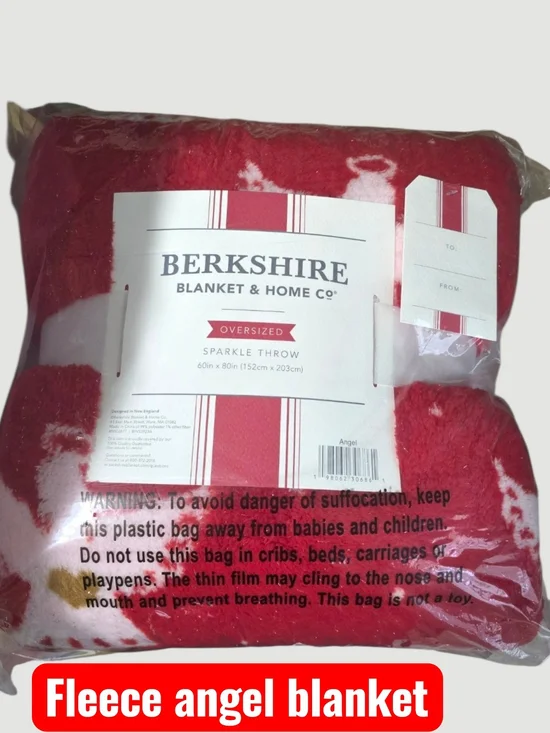 Berkshire Blanket Oversized Sparkle Angel Fleece Throw Red White Brown 60x80