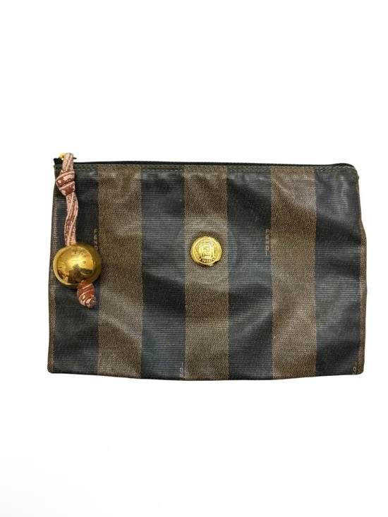 Fendi vintage black gold/brown striped cosmetic clutch bag
