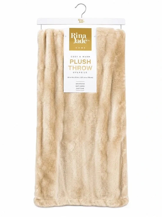 Rina Jade Plush Throw - Cream Plush Blanket