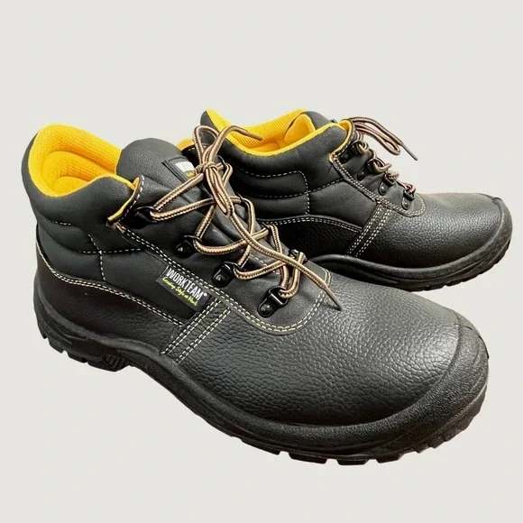 Workteam Leather Safety Work Boots 12 Black P1301 S1P SRC Steel Toe Industrial