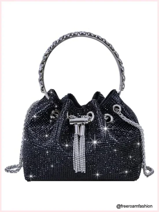 Sparkly Rhinestone Evening Bag Clutch Purse with Removable Chain