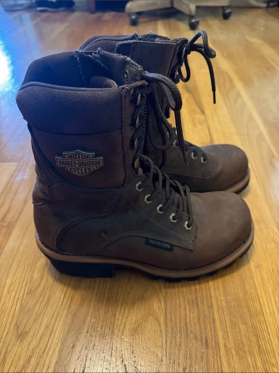 Harley-Davidson Men's Dark Brown Leather Lace-Up Work Boots
