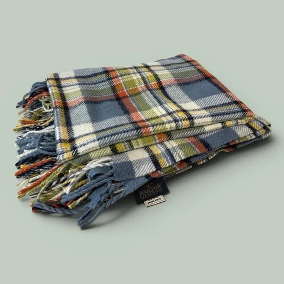 Pendleton Home Collection 100% Wool Plaid Throw Blanket Fringe Made USA 53x66