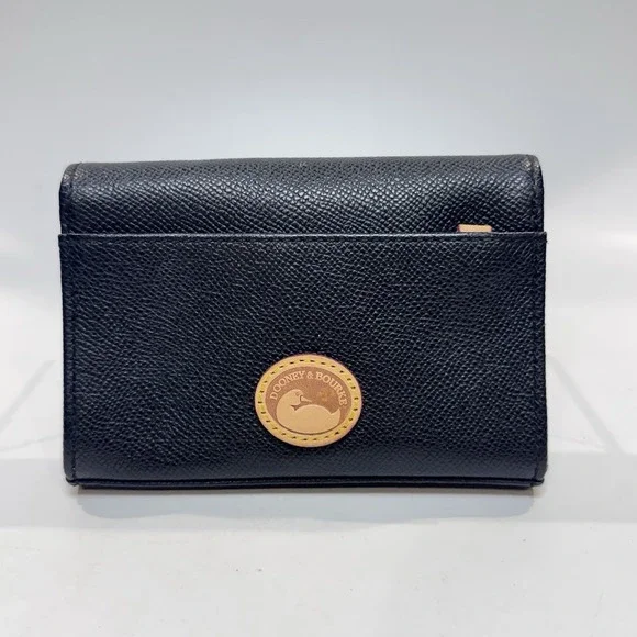 Vintage‎ Dooney & Bourke AWL Leather Clutch Wallet Black Duck Logo Red Lining