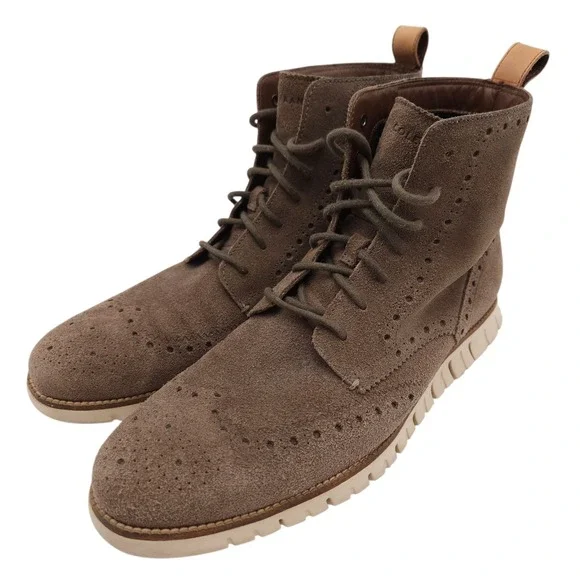 Cole Haan (Mens 12 M) Generation Zerogrand Wingtip Sneaker Boots Suede Tan Brown