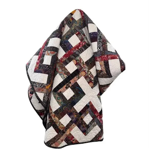 Handmade Large Blanket Throw Floral Patchwork Quilted Square Shaped 97 x 97
