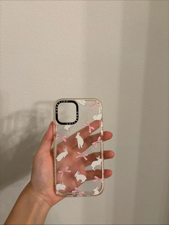 NEW Casetify IPhone 12 Clear Case with White Bunnies and Pink Bows