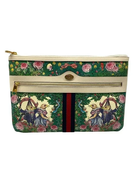 Gucci Clutch Ophidia Yuko Higuchi Green Ivory Multi Leather