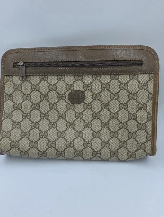 Vintage Gucci Accessory Collection Clutch Bag GG Supreme Monogram Canvas Italy