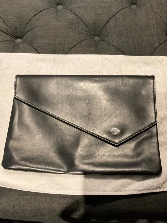 Classic Black Leather Envelope Clutch