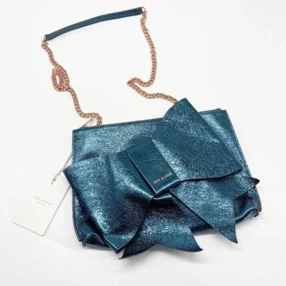 TED BAKER Aliysa Crackle Bow Leather Clutch