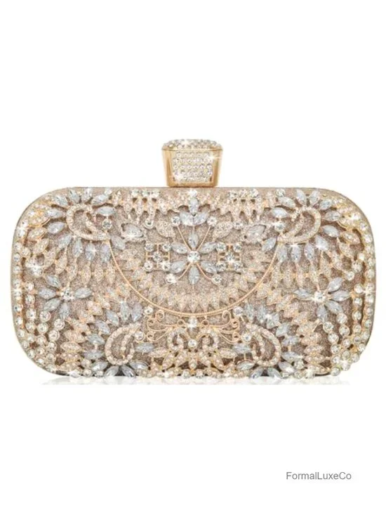 Rhinestone Decorated Evening Bag with Chain - Tote Shoulder Crossbody Handbag