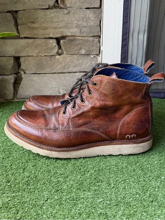 Bed|Stu Lincoln Apron Toe Lace up Men’s Brown Leather Boots