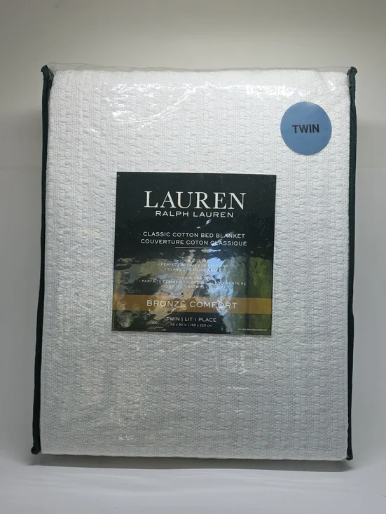NWT Lauren Ralph Lauren Twin 100% Cotton Woven White Lightweight Blanket