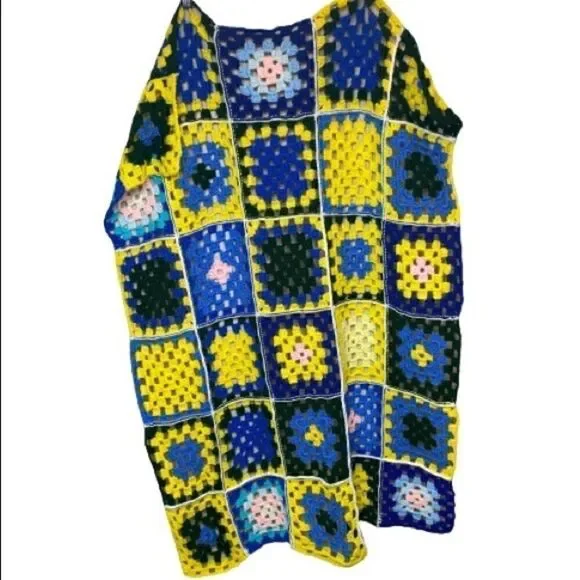 Hand crocheted granny square baby Afghan size 49” X 37”