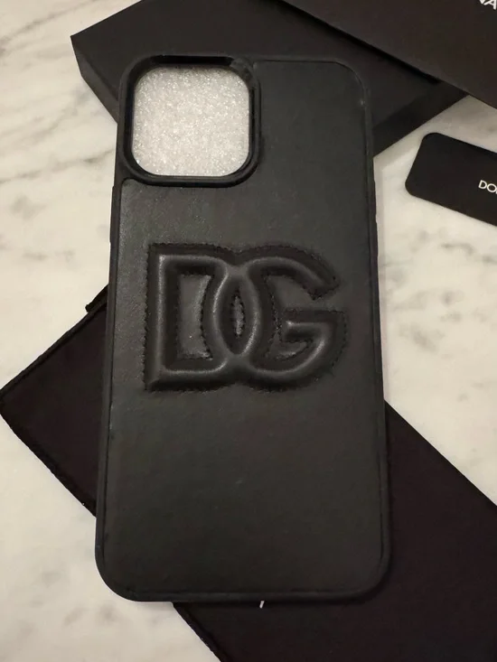 Dolce & Gabbana Black Embossed DG Leather Phone Case 13 Max Pro