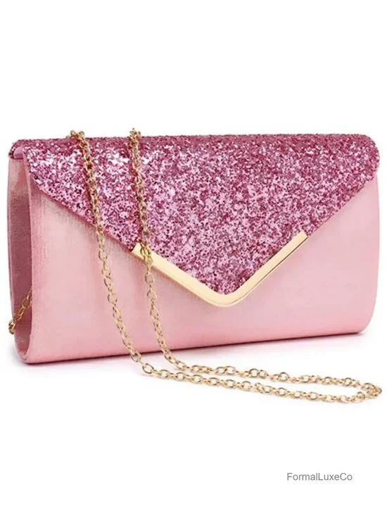 Glitter Envelope Evening Bag Clutch with Chain Strap for Wedding Party Prom