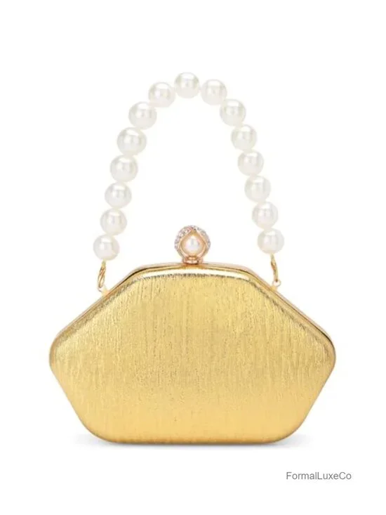Pearl Beaded Top Handle Clutch Evening Handbag for Wedding Prom Party